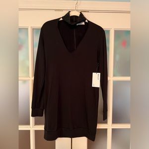 Cool soft knit tunic dress with embellished collar